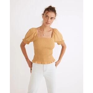 Madewell Lucie Puff-Sleeve Smocked Bodice Top Yellow Women's Large